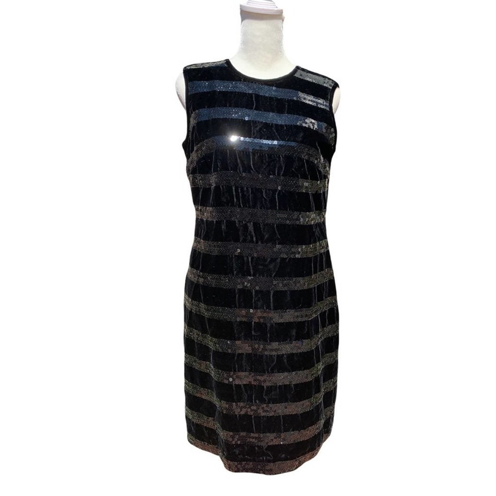 Laundry by Shelli Segal Black Sequin Striped Dress
